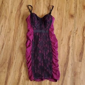 Magenta and black lace dress